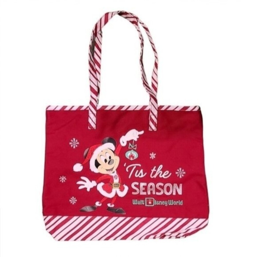 Disney Mickey Mouse Christmas Canvas  Tote Bag red white 17 X 14.5 *